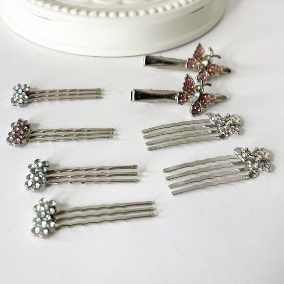 Lot of 8 Vintage Hair Accessories Wavy Bobby Pins Clips Rhinestone 90s Glam - Picture 8 of 16
